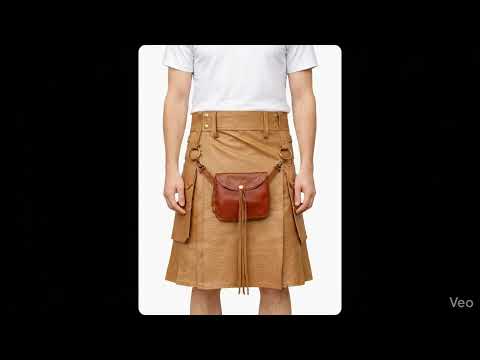 Camel Leather Utility Kilt with Front Sporran