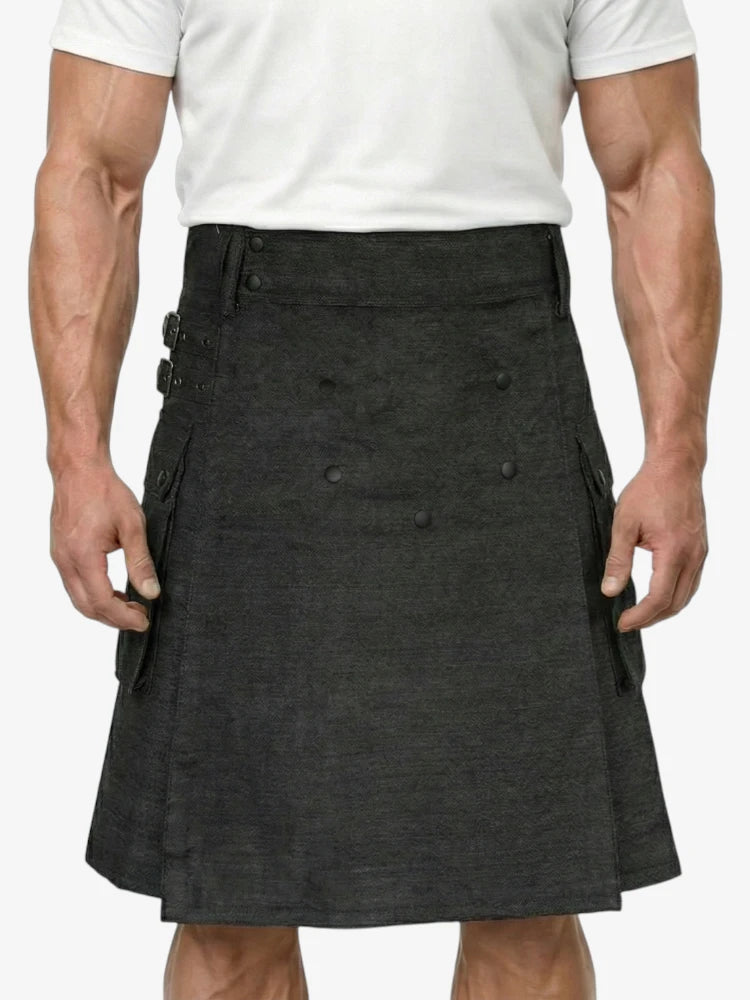 Black Denim Kilt with Snap Button