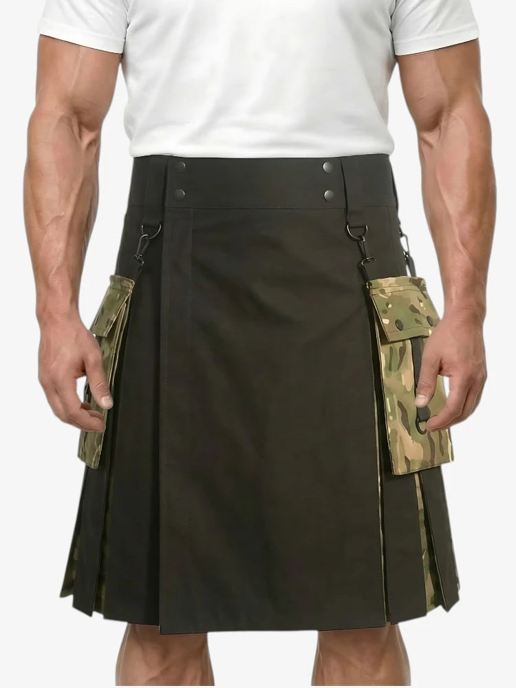 Black Hybrid Kilt with Camo Side Pockets