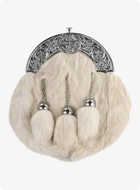Celtic Cross Full Dress Chrome White Rabbit Fur Sporran