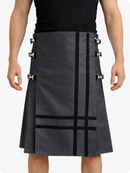 Person wearing a Charcoal kilt with decorative elements on a white background