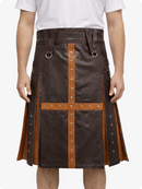 Chocolate Brown kilt with leather straps and accents on a white background
