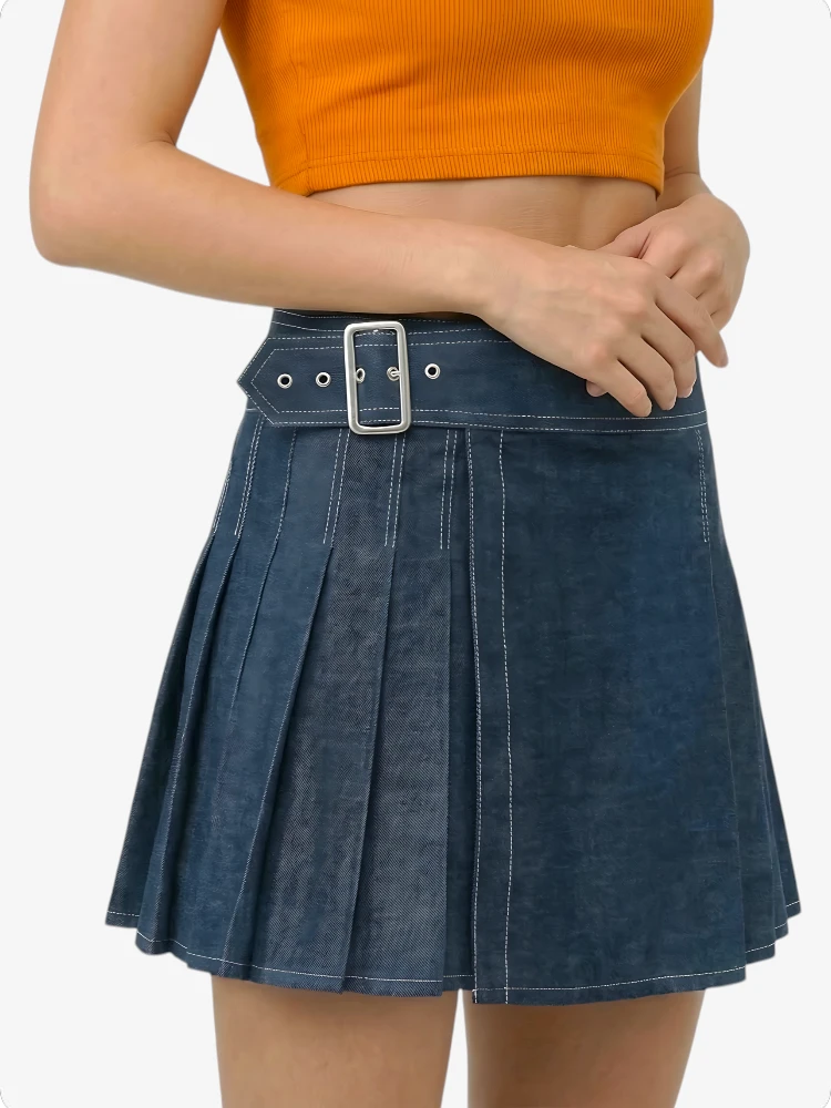 Custom Made Dark Blue Women Denim Kilt