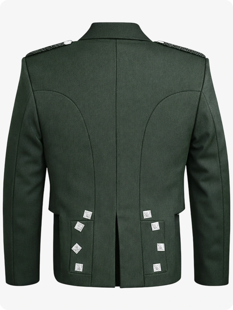 Green military-style jacket on a white background