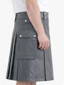 Grey Genuine Leather Utility Kilt with Cargo Pockets & D-Rings