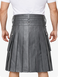 Grey Leather Utility Kilt with Chain Detailing & Adjustable Straps