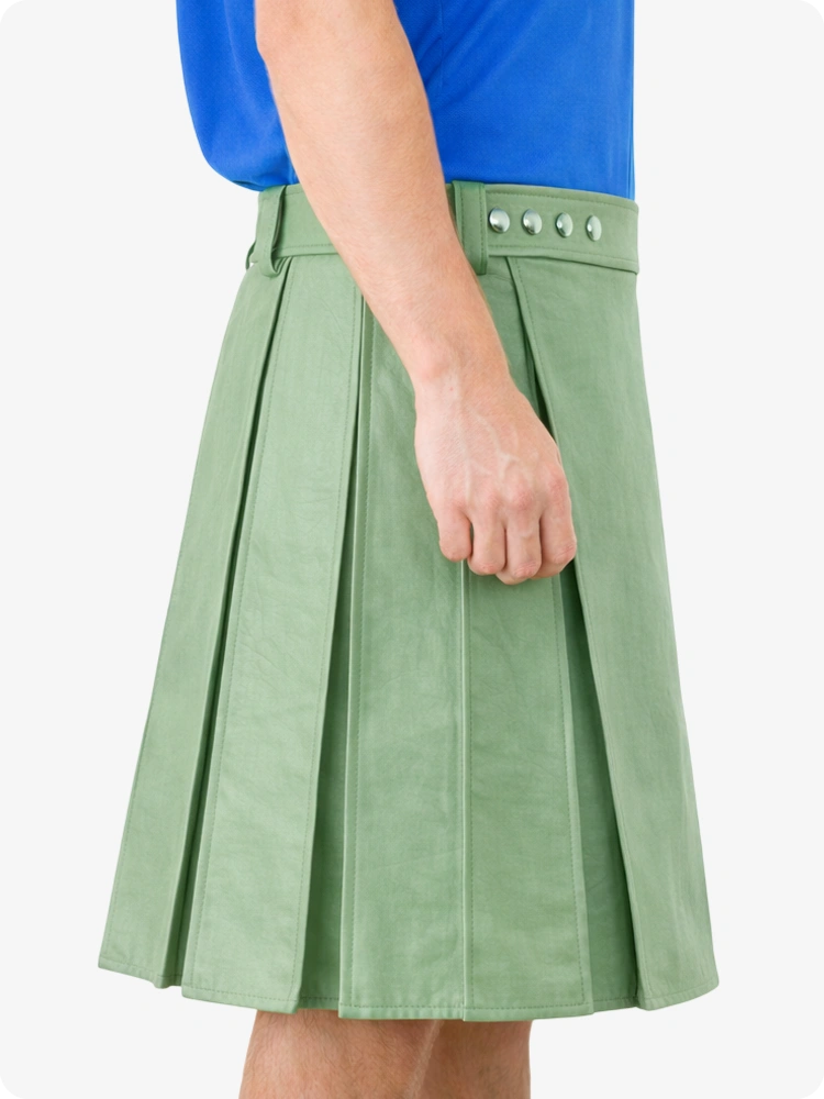 Light Green Genuine Leather Utility Kilt with Studded Waistband