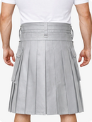 Light Grey Leather Utility Kilt with Chain Detailing & Adjustable Straps