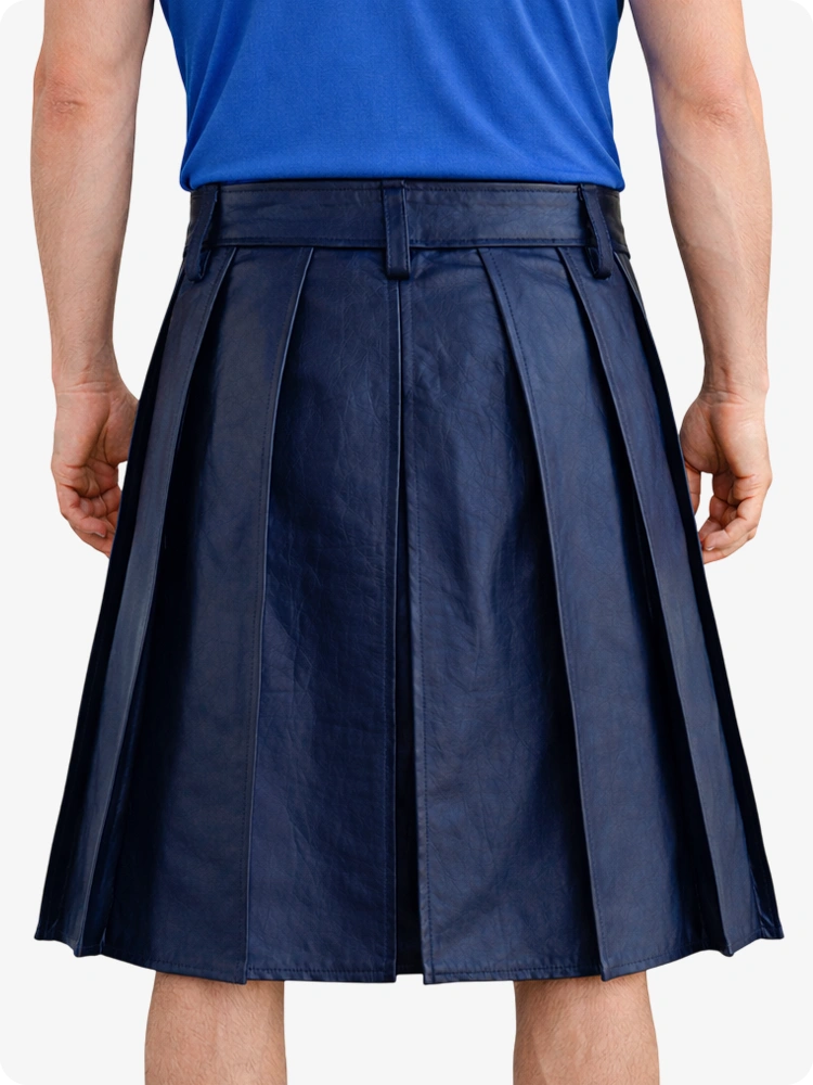 Navy Blue Genuine Leather Utility Kilt with Studded Waistband