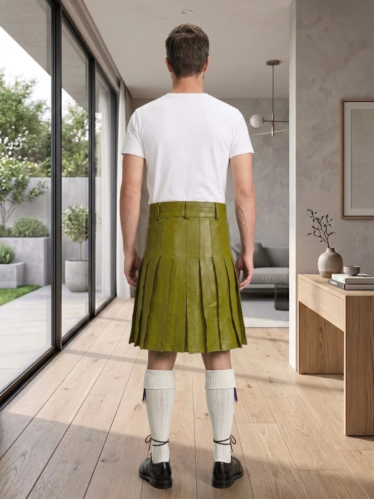 Olive Green Leather Utility Kilt