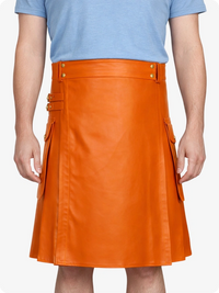 Orange Genuine Leather Utility Kilt with Side Pockets