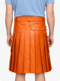 Orange Genuine Leather Utility Kilt with Side Pockets