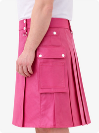 Pink Genuine Leather Utility Kilt with Cargo Pockets & D-Rings