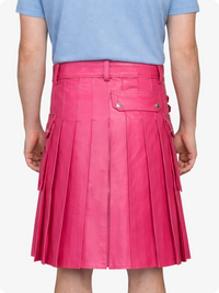 Pink Genuine Leather Utility Kilt with Side Pockets