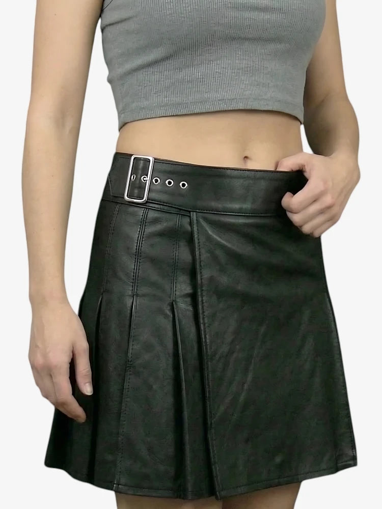 Custom Made Premium Quality Black Women Leather Kilt