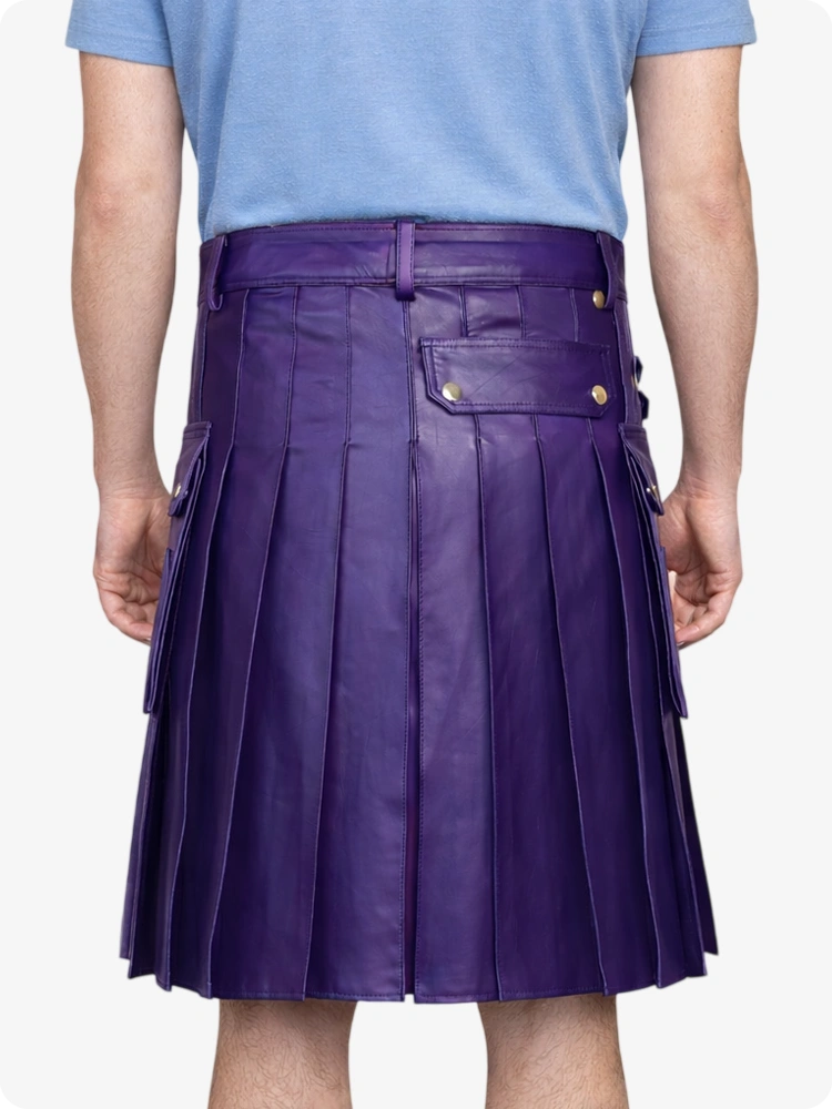 Purple Genuine Leather Utility Kilt with Side Pockets