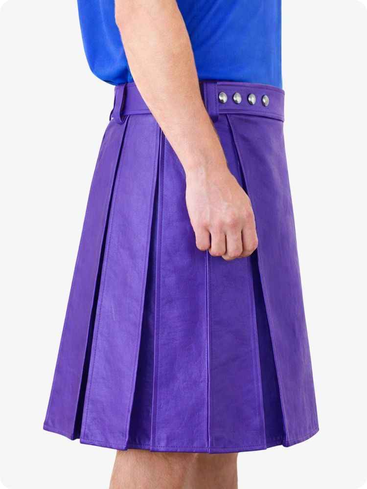 Purple Genuine Leather Utility Kilt with Studded Waistband