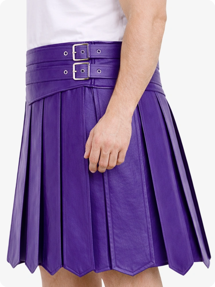 Purple pleated skirt with a belt on a white background