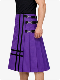 Purple skirt with black straps and accents on a white background