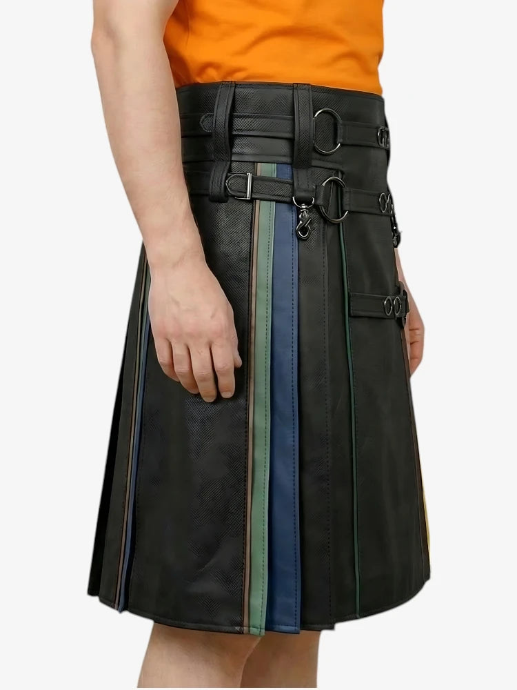 Rainbow Kilt With Leather Ring Strap