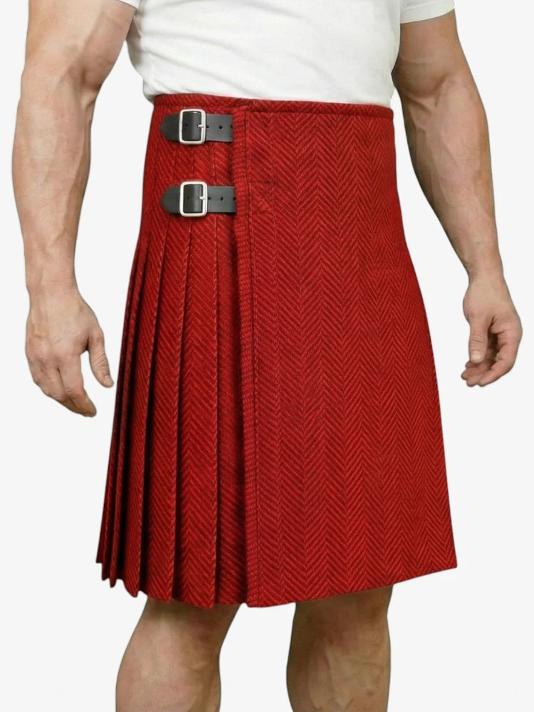 Red and Black Herringbone Tweed Kilt
