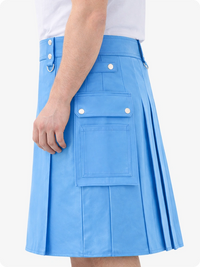 Sky Blue Genuine Leather Utility Kilt with Cargo Pockets & D-Rings