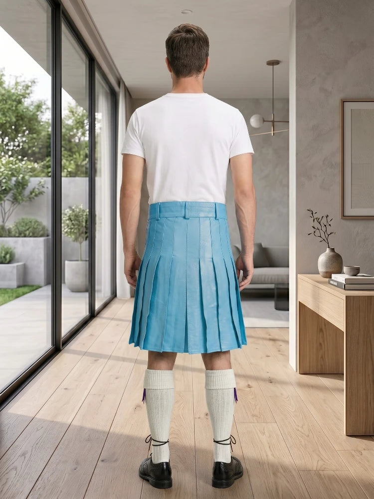 Sky Blue Leather Utility Kilt