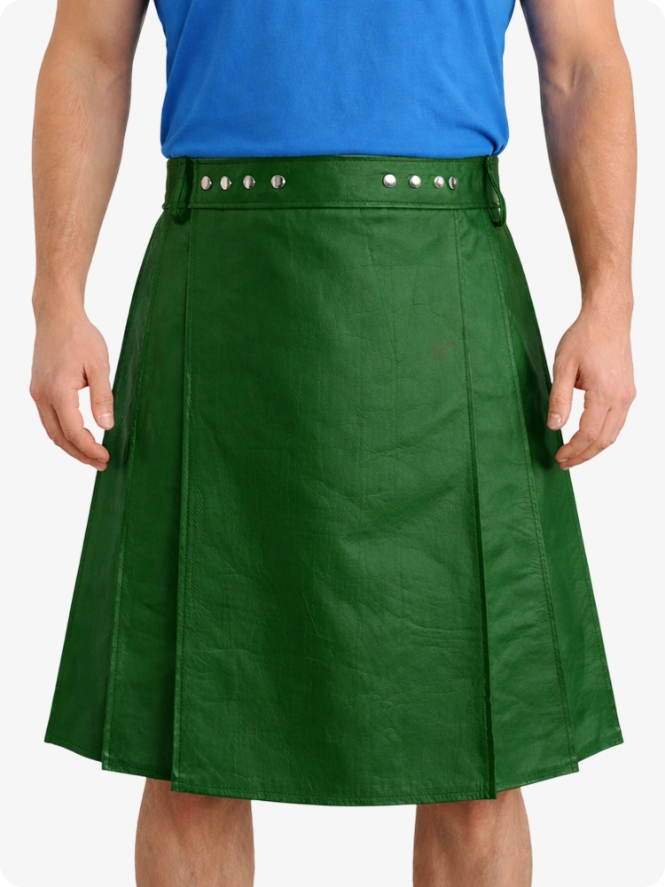 Standard Green Genuine Leather Utility Kilt with Studded Waistband