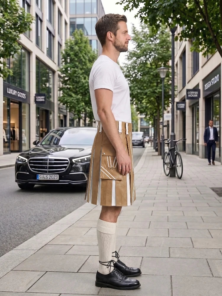 Tan And White Leather Hybrid Utility Kilt