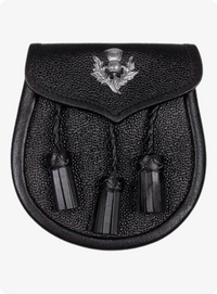 Thistle Emblem Black Leather Sporran