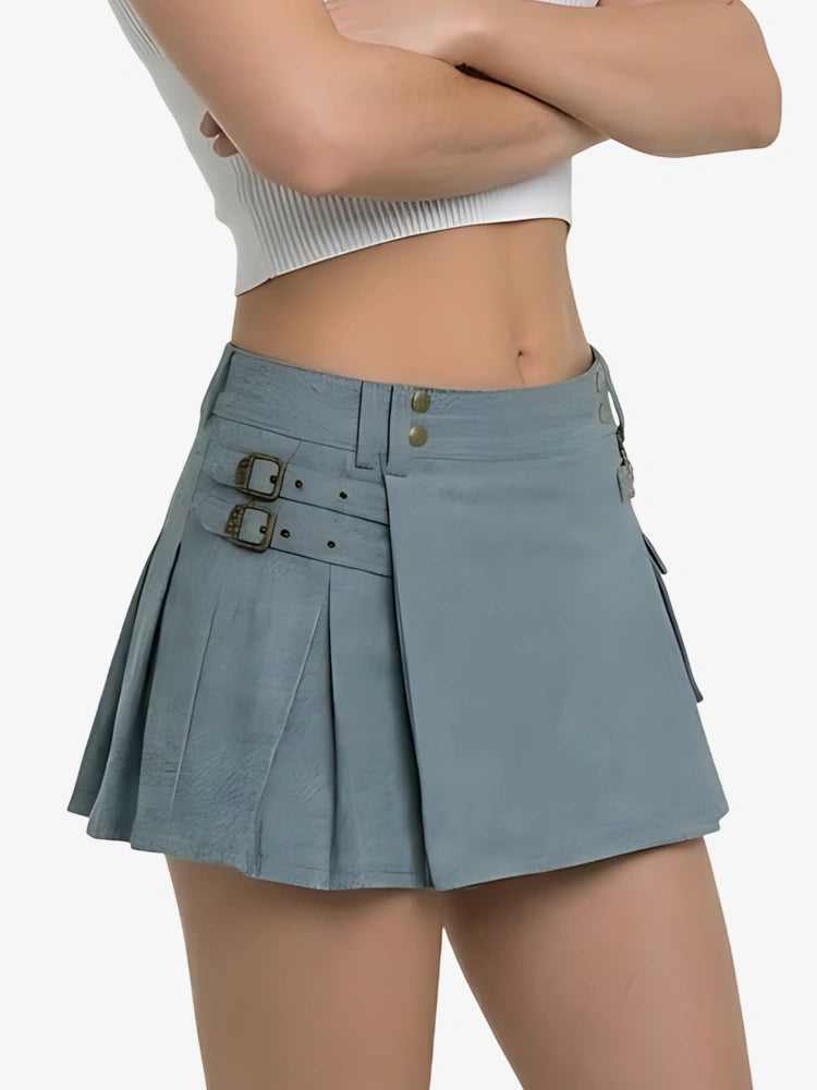 Women Sky Blue Denim Utility Kilt